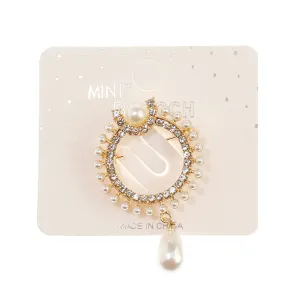 JAH42888-Rhinestone Pearl Drop Brooch