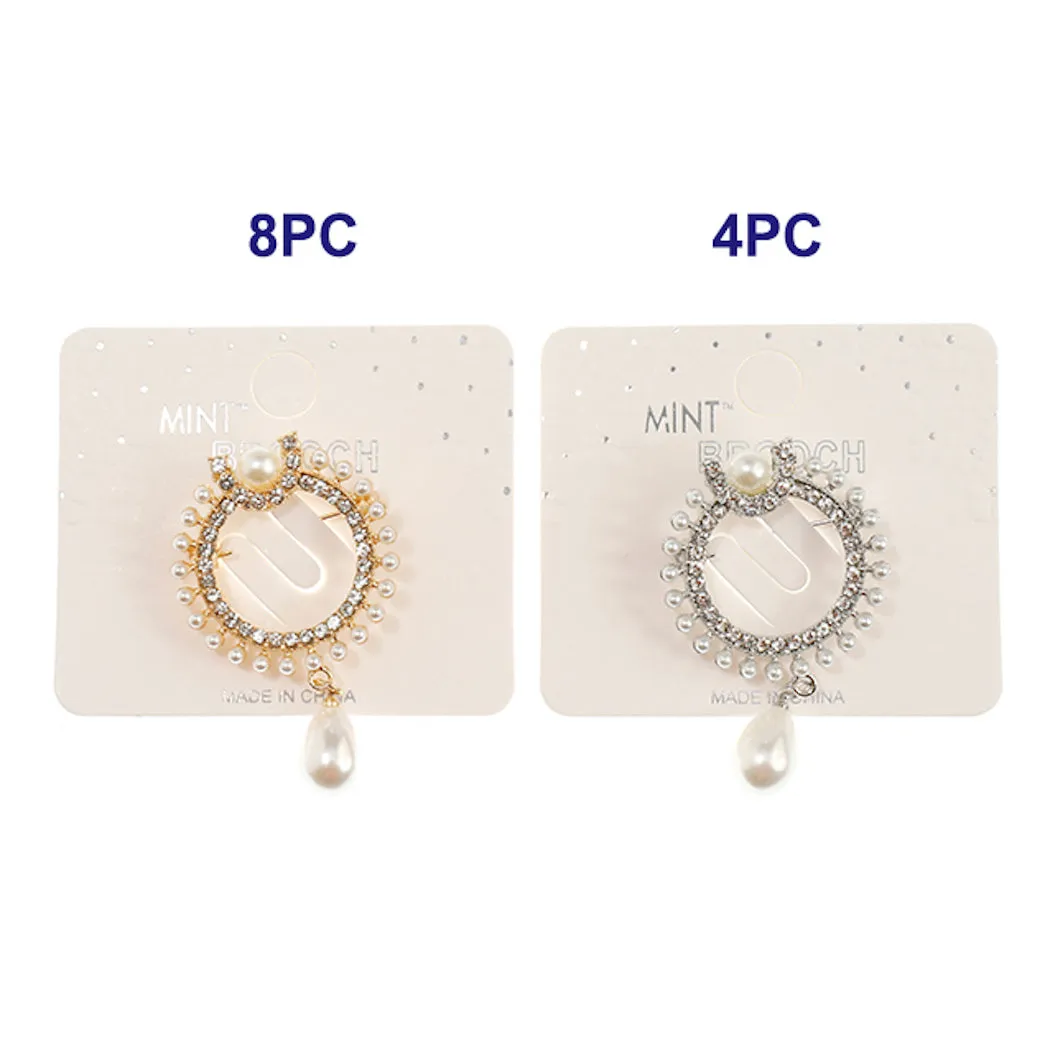JAH42888-Rhinestone Pearl Drop Brooch