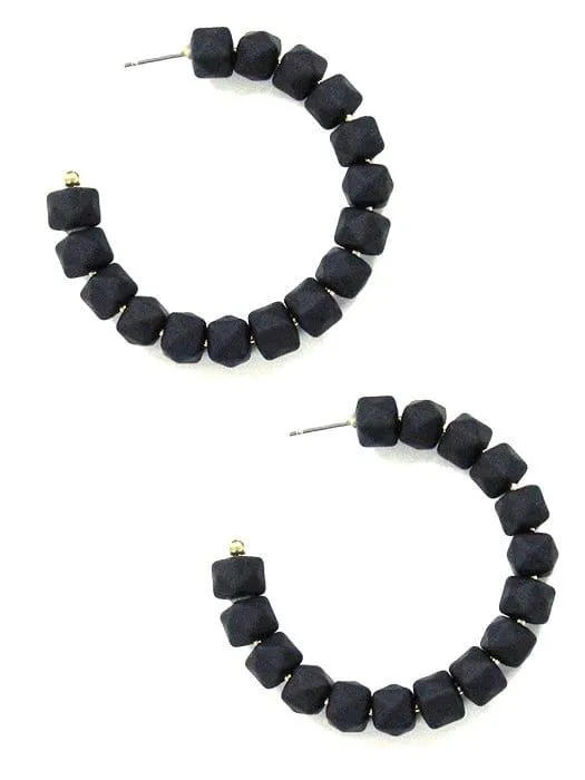 KE8638 C Shape Beaded Hoop Earrings