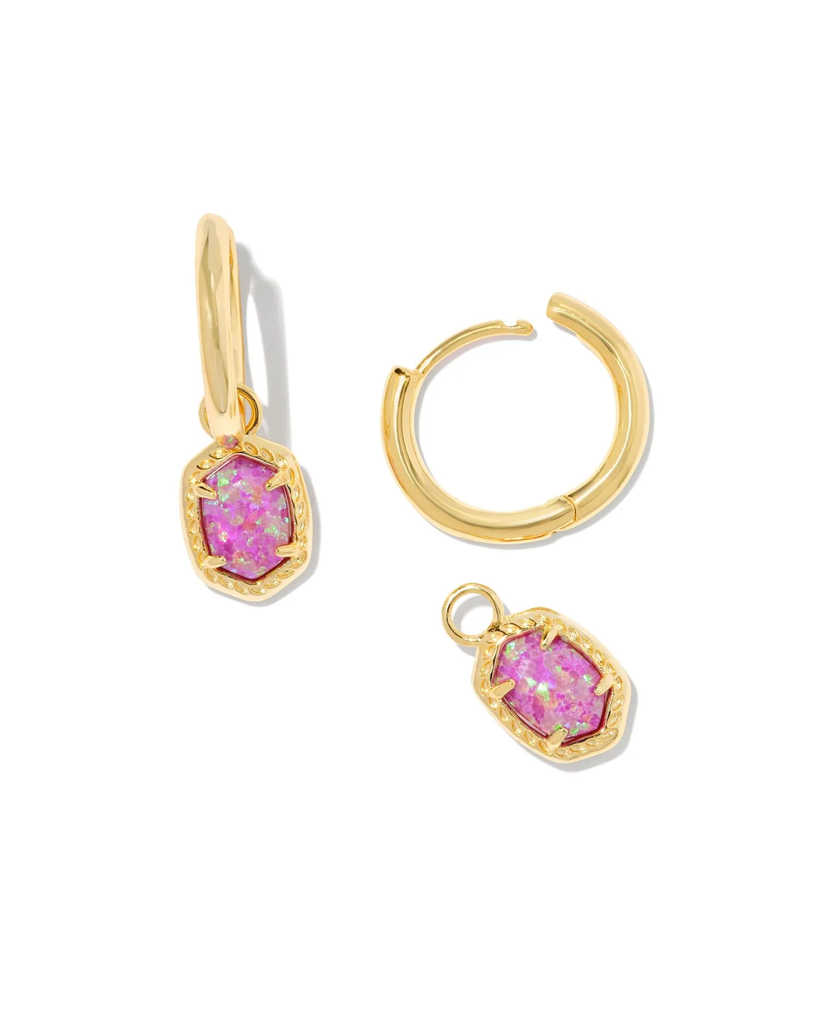 Kendra Scott Daphne Gold Framed Huggie Earrings in Magenta Kyocera Opal