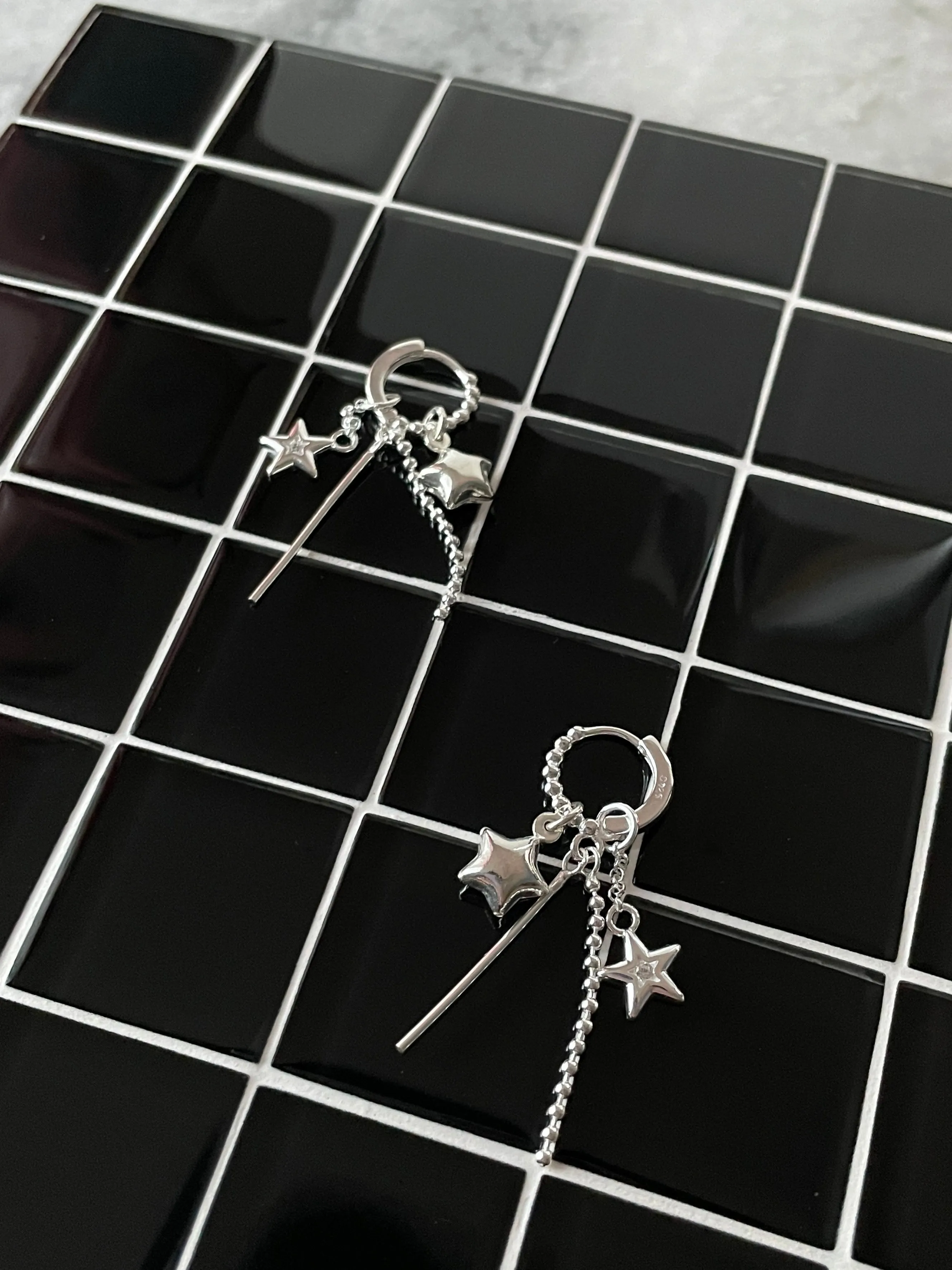 Kiki 925 Sterling Silver Tassel Star Hoop Earrings