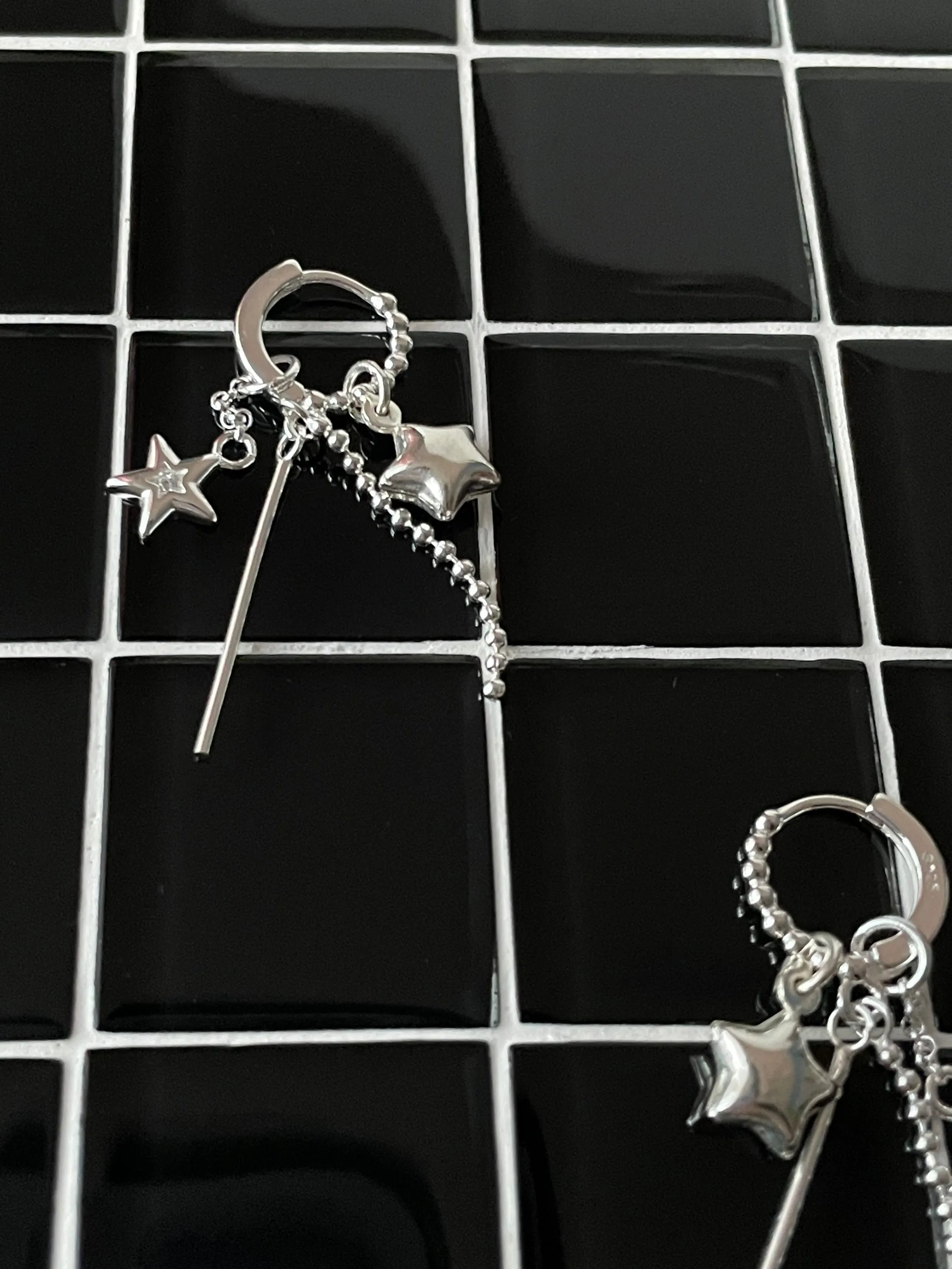 Kiki 925 Sterling Silver Tassel Star Hoop Earrings