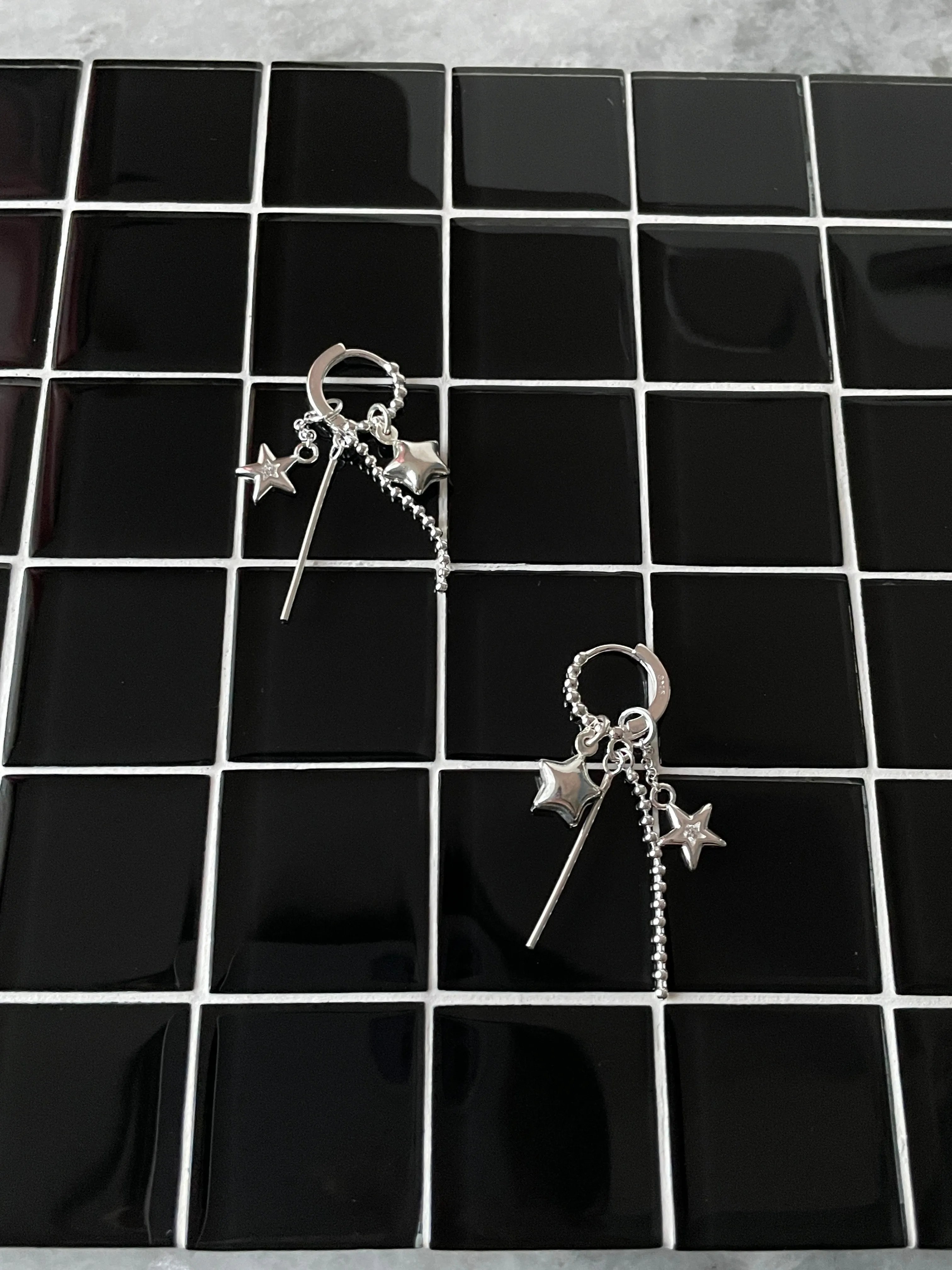 Kiki 925 Sterling Silver Tassel Star Hoop Earrings