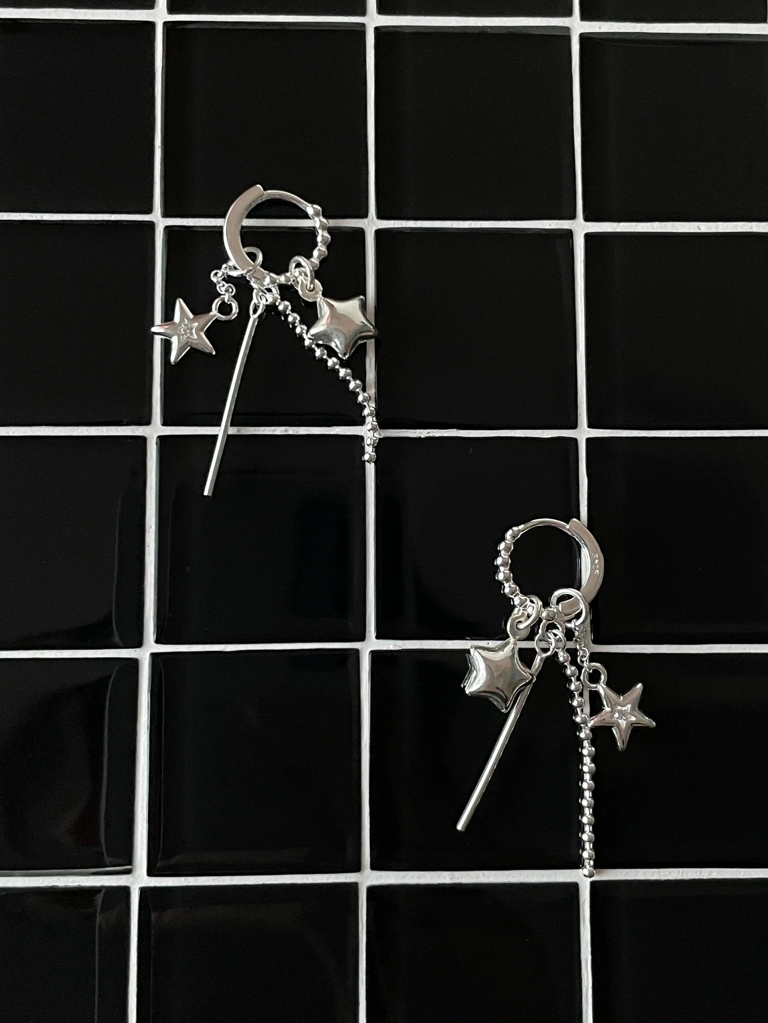 Kiki 925 Sterling Silver Tassel Star Hoop Earrings