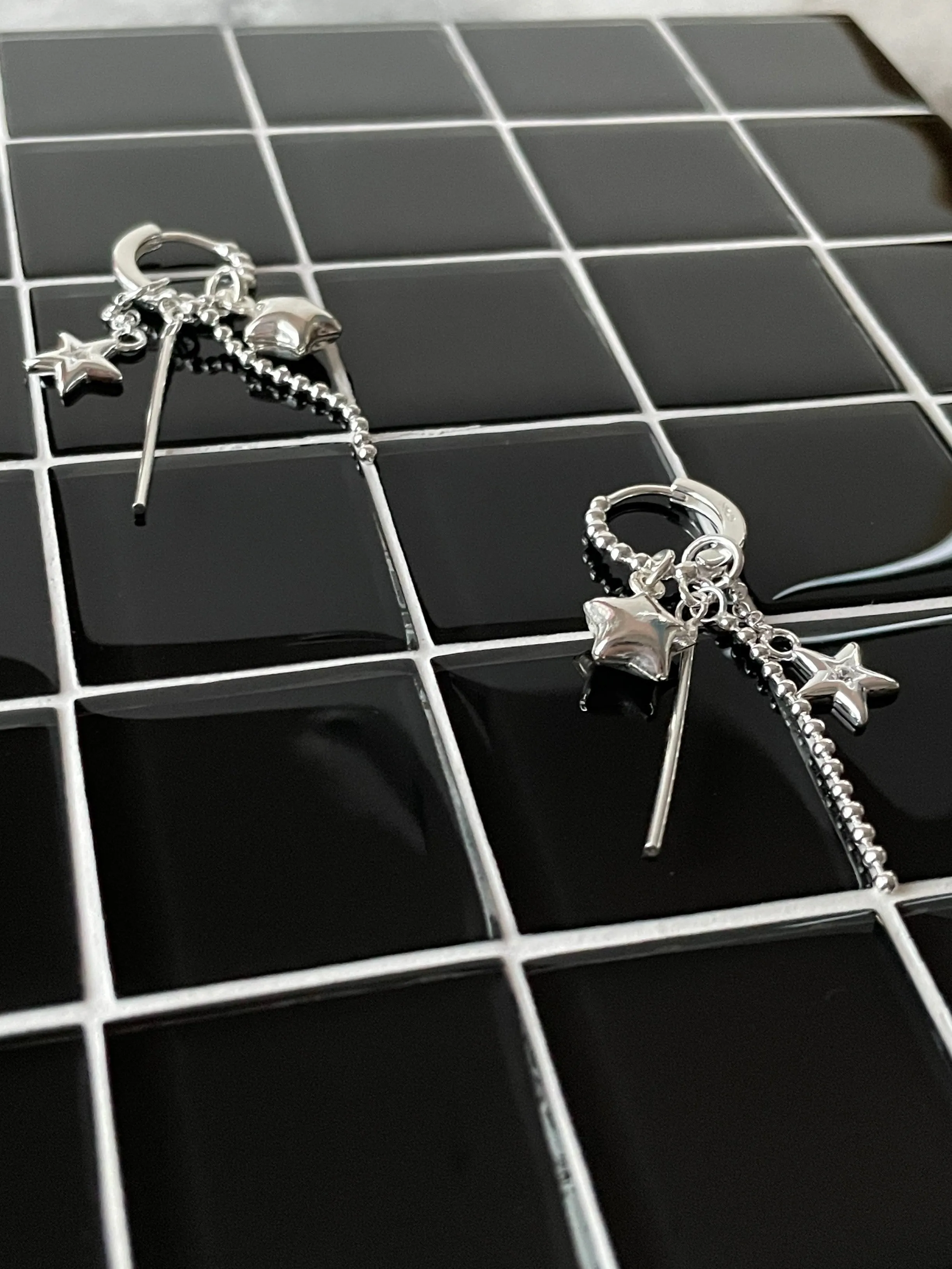 Kiki 925 Sterling Silver Tassel Star Hoop Earrings