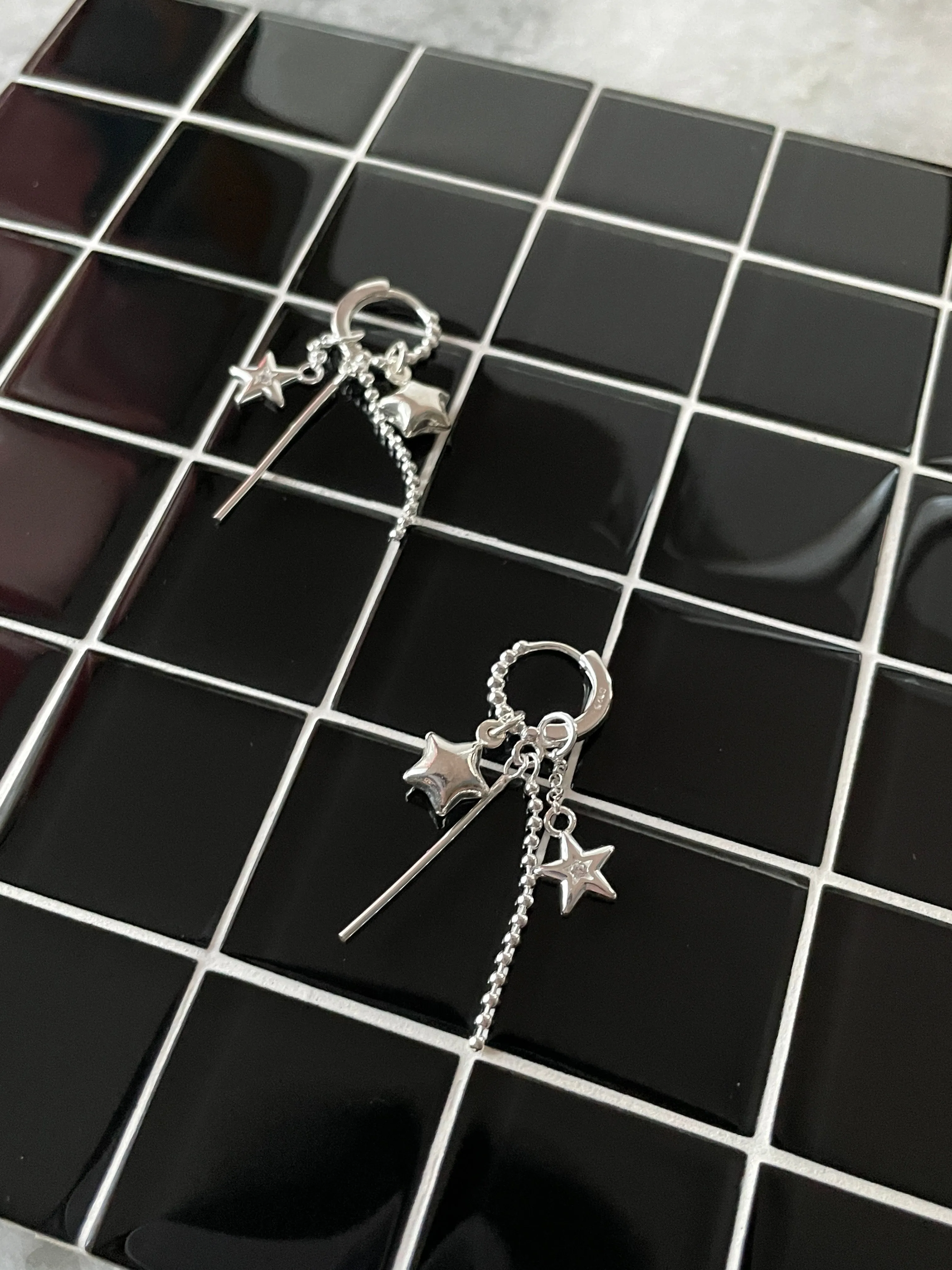 Kiki 925 Sterling Silver Tassel Star Hoop Earrings