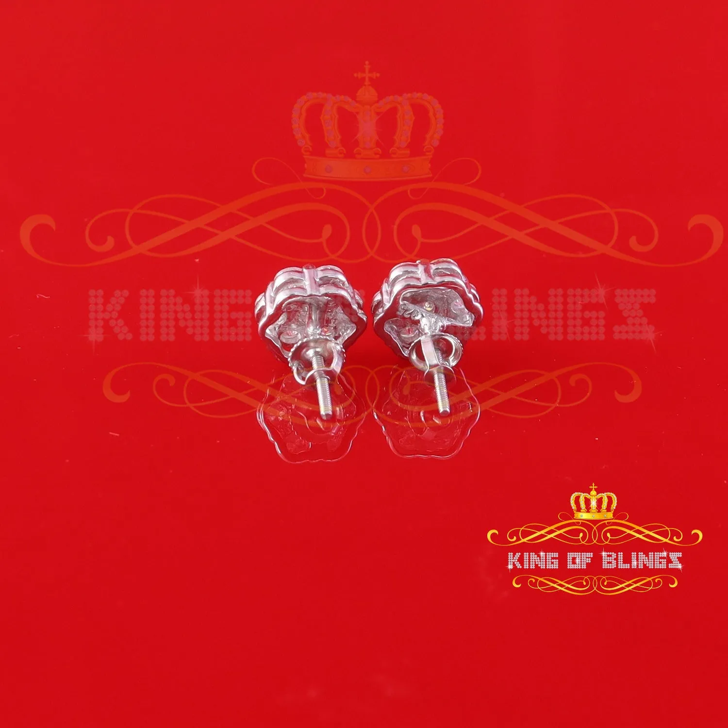 King of Bling's Men's/Women's 925 Silver White 1.66ct VVS 'D' Moissanite Floral Stud Earrings