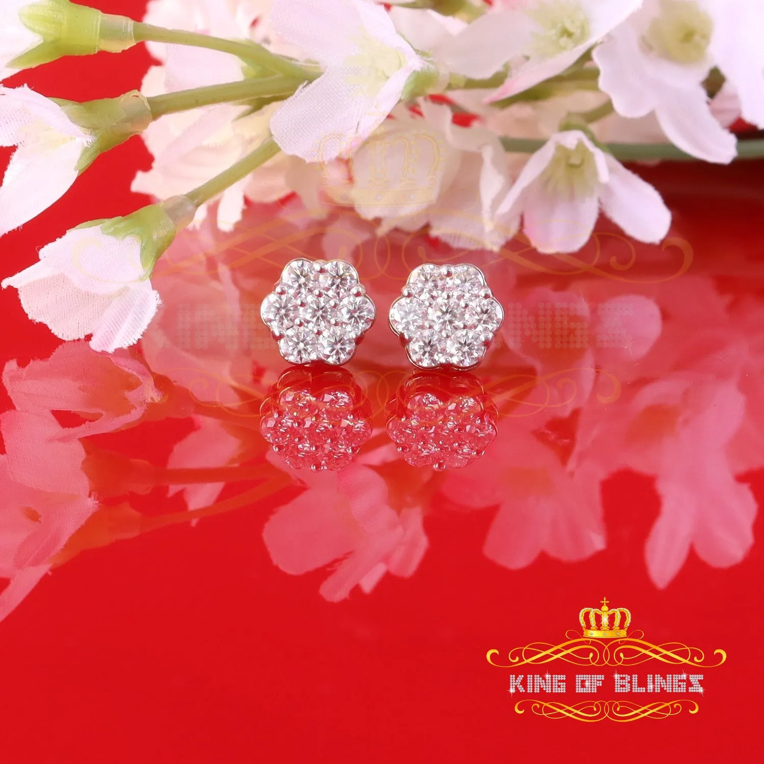 King  of Bling's Men's/Women's 925 Silver Yellow 1.66ct VVS 'D' Moissanite Floral Stud Earrings