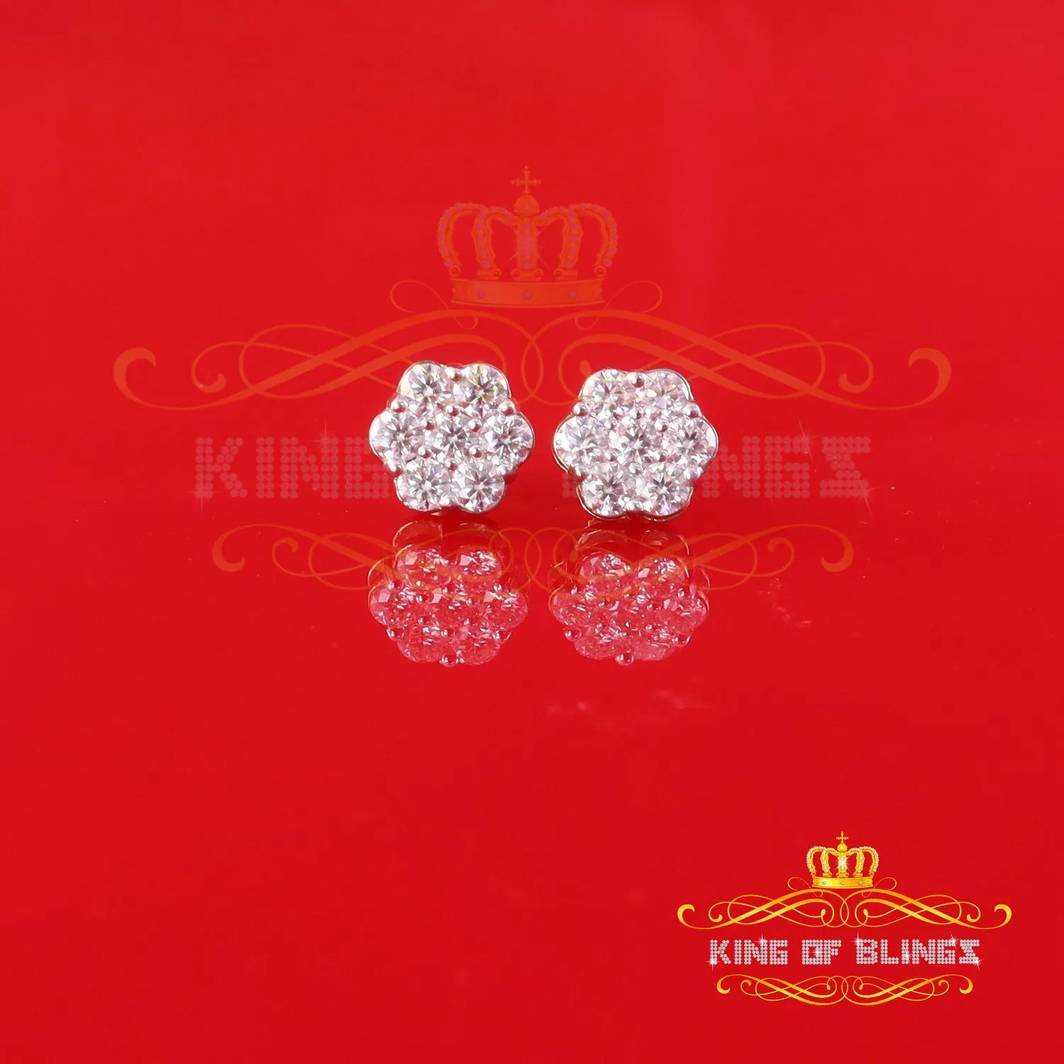 King  of Bling's Men's/Women's 925 Silver Yellow 1.66ct VVS 'D' Moissanite Floral Stud Earrings
