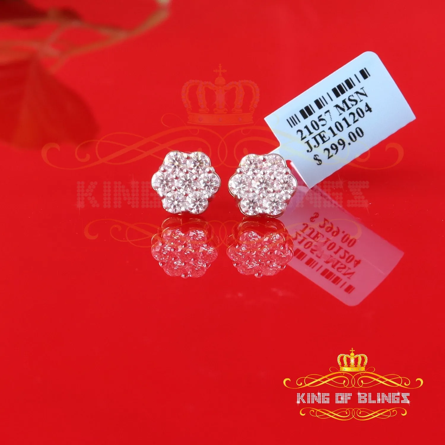 King  of Bling's Men's/Women's 925 Silver Yellow 1.66ct VVS 'D' Moissanite Floral Stud Earrings