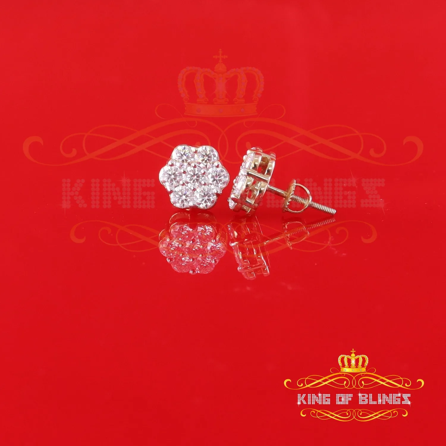 King  of Bling's Men's/Women's 925 Silver Yellow 1.66ct VVS 'D' Moissanite Floral Stud Earrings