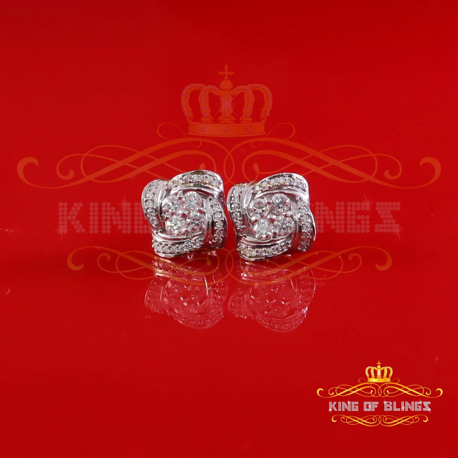 King of Bling's New Men's/Women's 925 White Silver 0.50ct VVS 'D' Moissanite Floral Stud Earrings