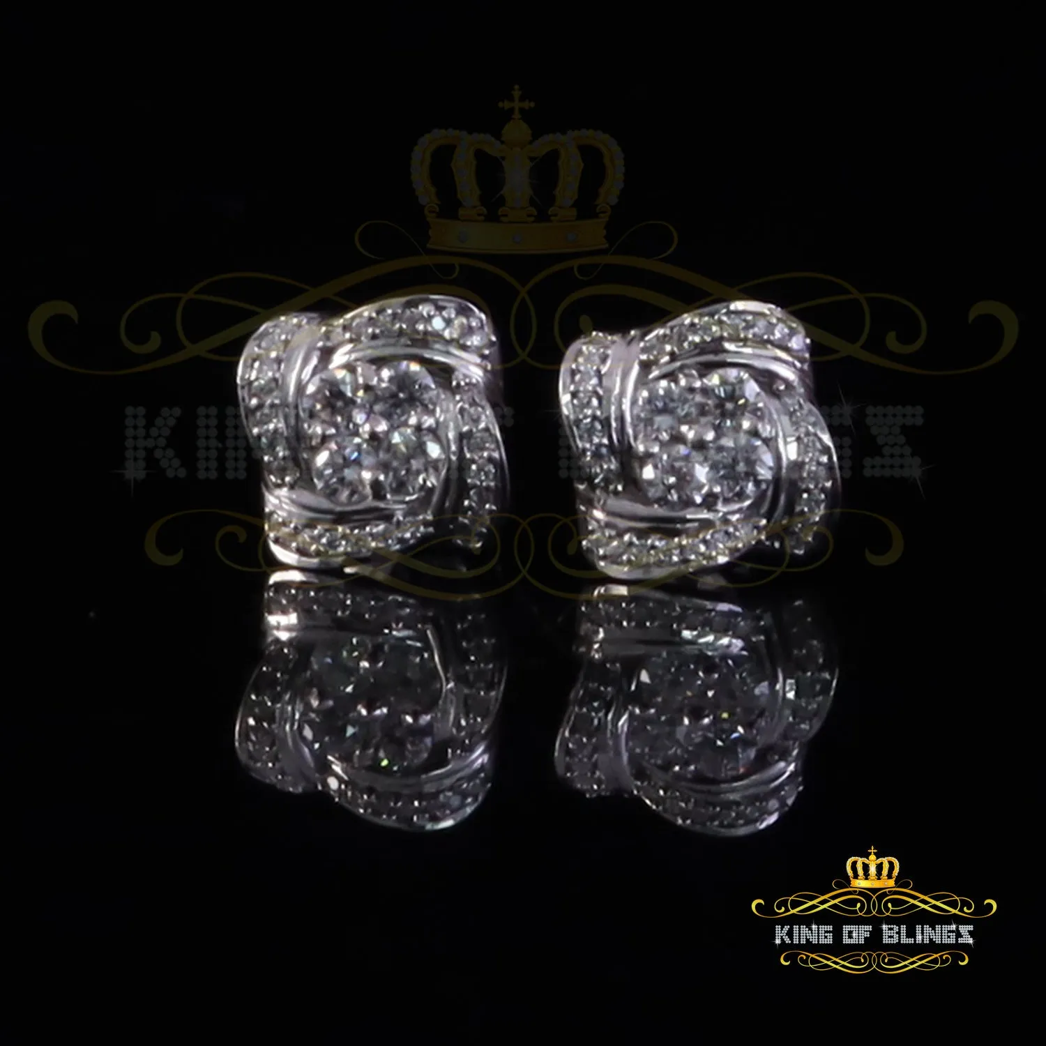 King of Bling's New Men's/Women's 925 White Silver 0.50ct VVS 'D' Moissanite Floral Stud Earrings