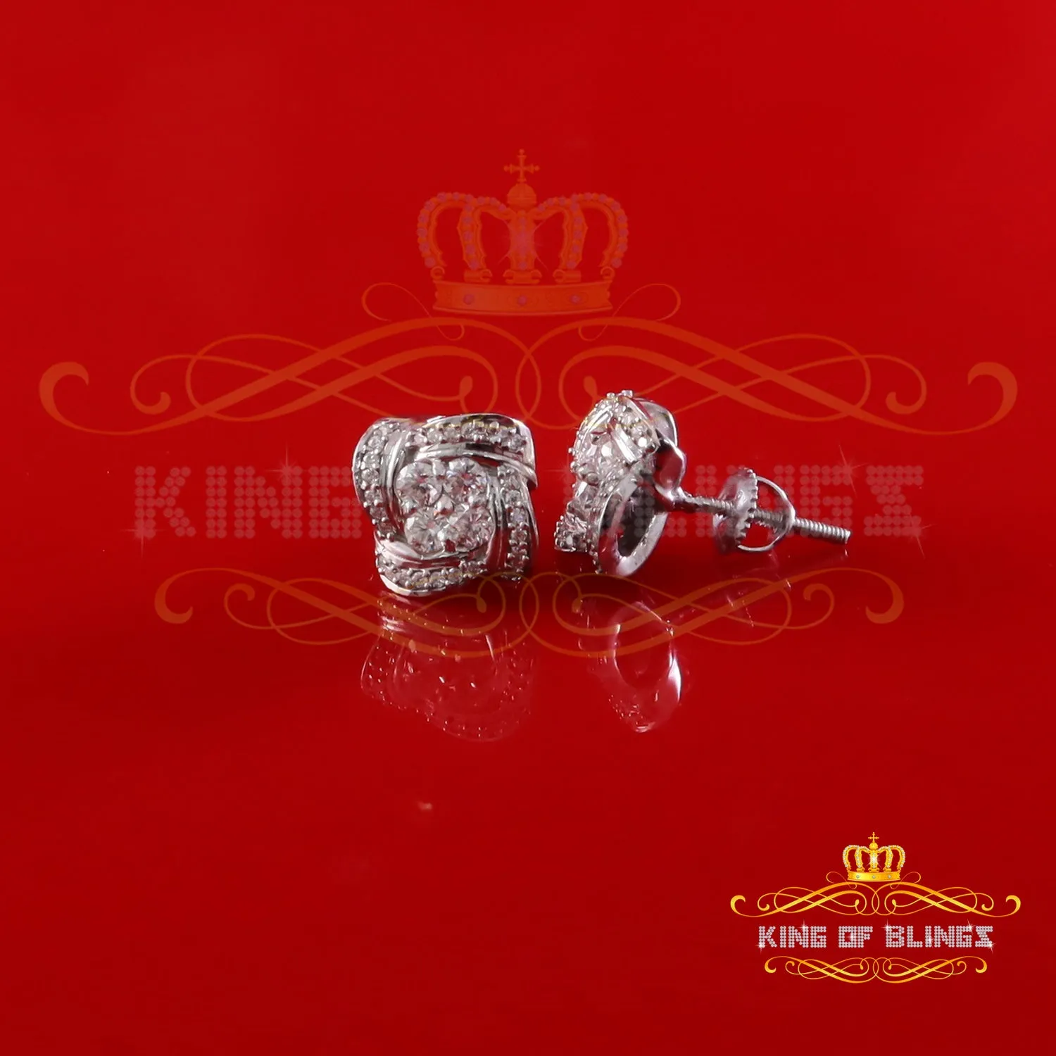 King of Bling's New Men's/Women's 925 White Silver 0.50ct VVS 'D' Moissanite Floral Stud Earrings