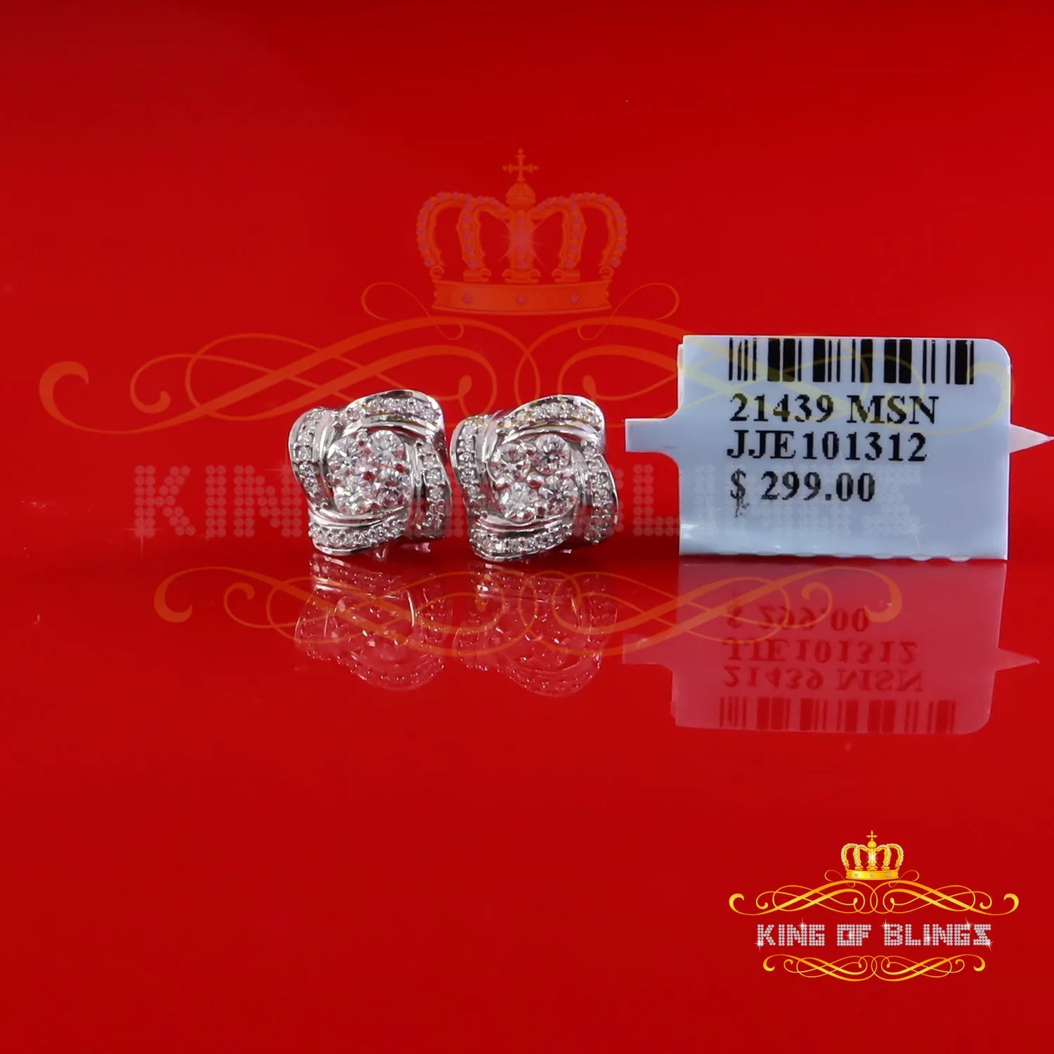 King of Bling's New Men's/Women's 925 White Silver 0.50ct VVS 'D' Moissanite Floral Stud Earrings