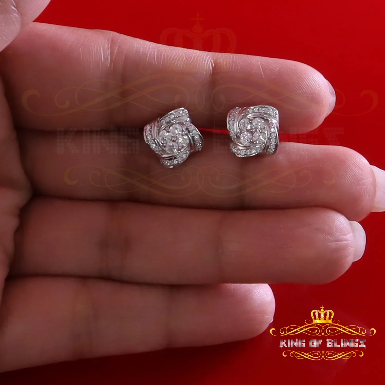 King of Bling's New Men's/Women's 925 White Silver 0.50ct VVS 'D' Moissanite Floral Stud Earrings