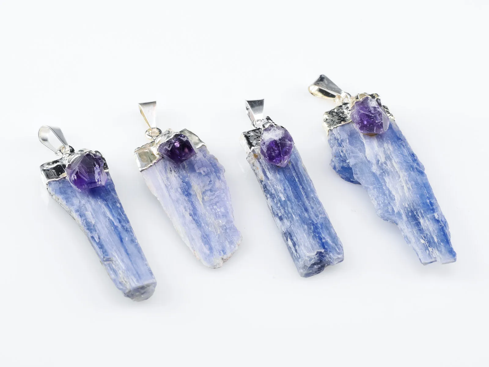KYANITE &  AMETHYST Raw Crystal Pendant - Silver Pendant, Raw Crystal Necklace, Handmade Jewelry, Healing Crystals and Stones, E0896