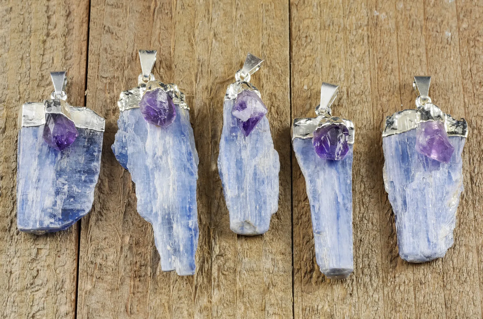 KYANITE &  AMETHYST Raw Crystal Pendant - Silver Pendant, Raw Crystal Necklace, Handmade Jewelry, Healing Crystals and Stones, E0896