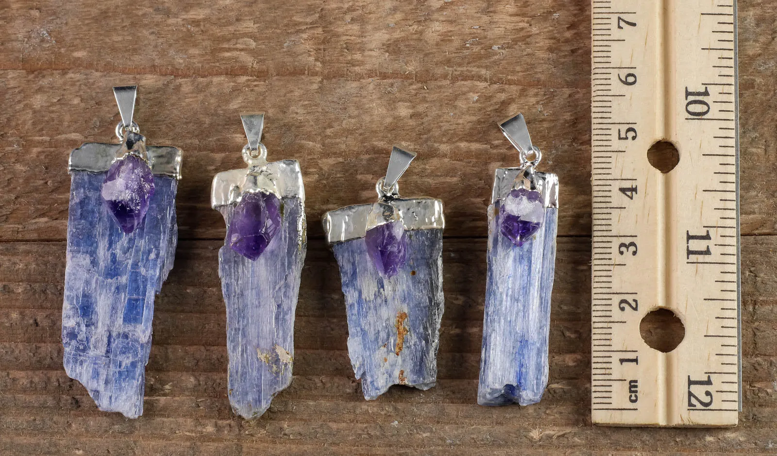 KYANITE &  AMETHYST Raw Crystal Pendant - Silver Pendant, Raw Crystal Necklace, Handmade Jewelry, Healing Crystals and Stones, E0896