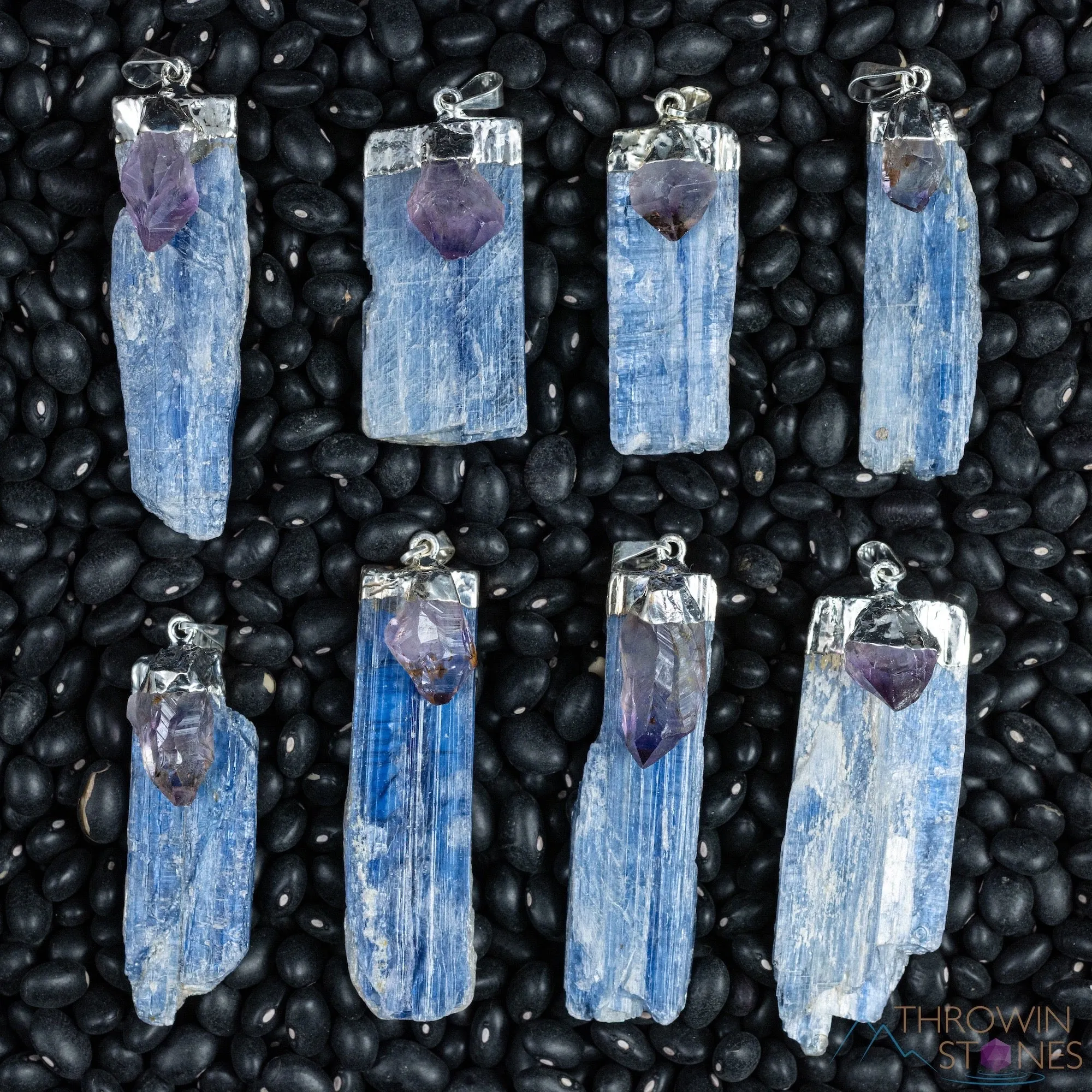 KYANITE &  AMETHYST Raw Crystal Pendant - Silver Pendant, Raw Crystal Necklace, Handmade Jewelry, Healing Crystals and Stones, E0896