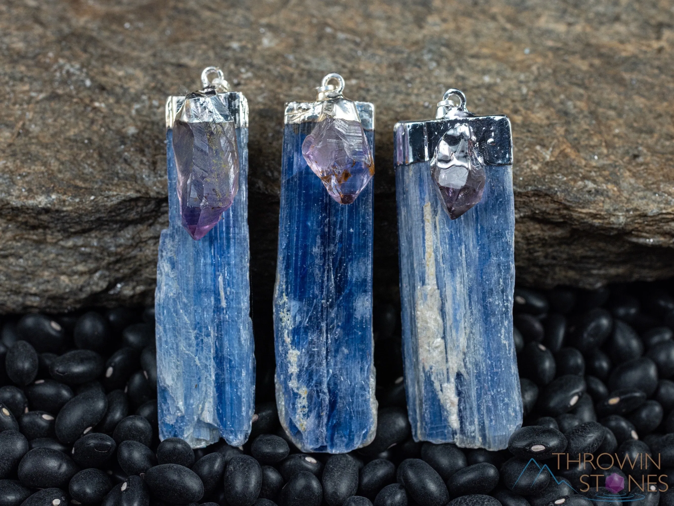 KYANITE &  AMETHYST Raw Crystal Pendant - Silver Pendant, Raw Crystal Necklace, Handmade Jewelry, Healing Crystals and Stones, E0896