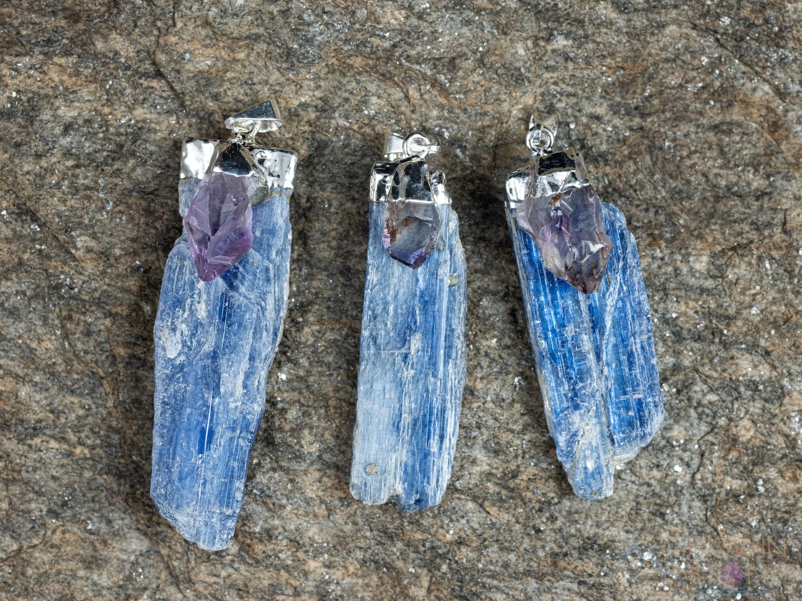 KYANITE &  AMETHYST Raw Crystal Pendant - Silver Pendant, Raw Crystal Necklace, Handmade Jewelry, Healing Crystals and Stones, E0896