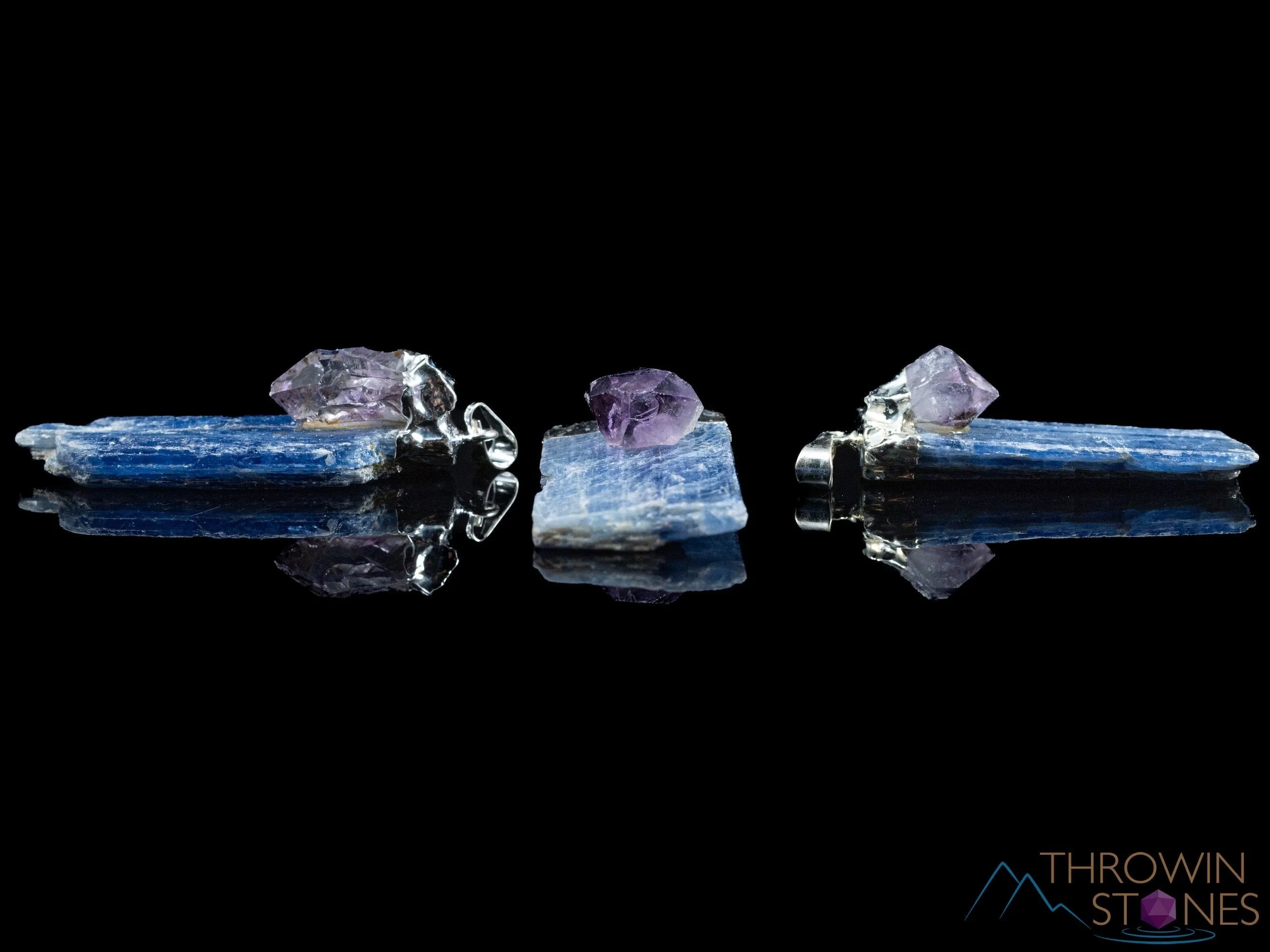 KYANITE &  AMETHYST Raw Crystal Pendant - Silver Pendant, Raw Crystal Necklace, Handmade Jewelry, Healing Crystals and Stones, E0896