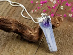 KYANITE &  AMETHYST Raw Crystal Pendant - Silver Pendant, Raw Crystal Necklace, Handmade Jewelry, Healing Crystals and Stones, E0896