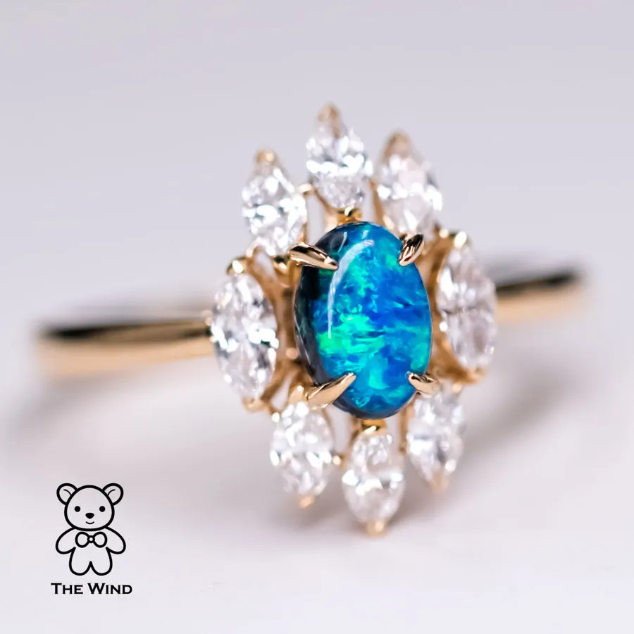 La Eternidad - N1 Black Opal Marquise Diamond Engagement Ring 18K Yellow Gold
