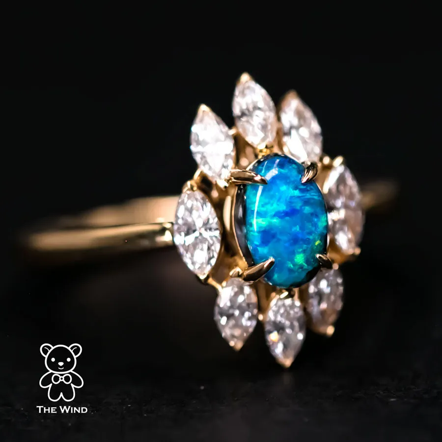 La Eternidad - N1 Black Opal Marquise Diamond Engagement Ring 18K Yellow Gold