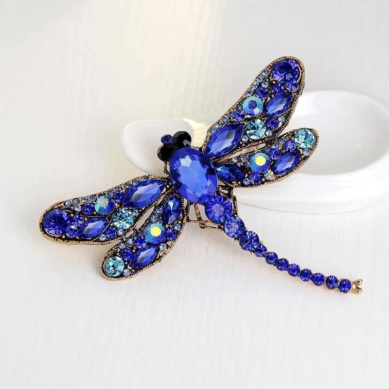 Large Crystal Rhinestone Dragonfly Brooch Pin