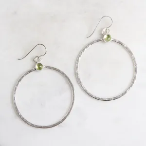 Large Sterling Silver Hoops with Peridot Earring