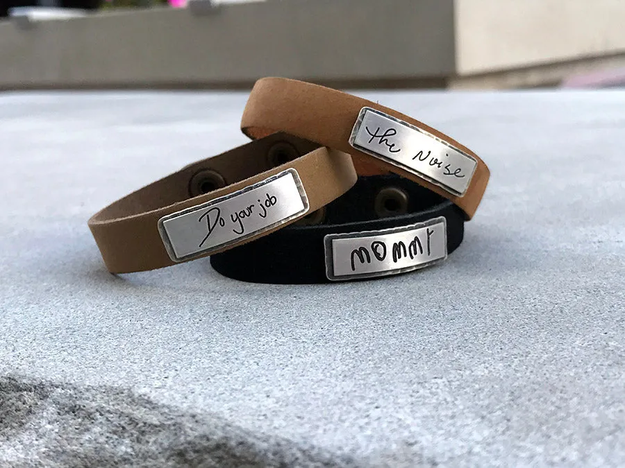 Leather Handwritten Messages Thin Cuff
