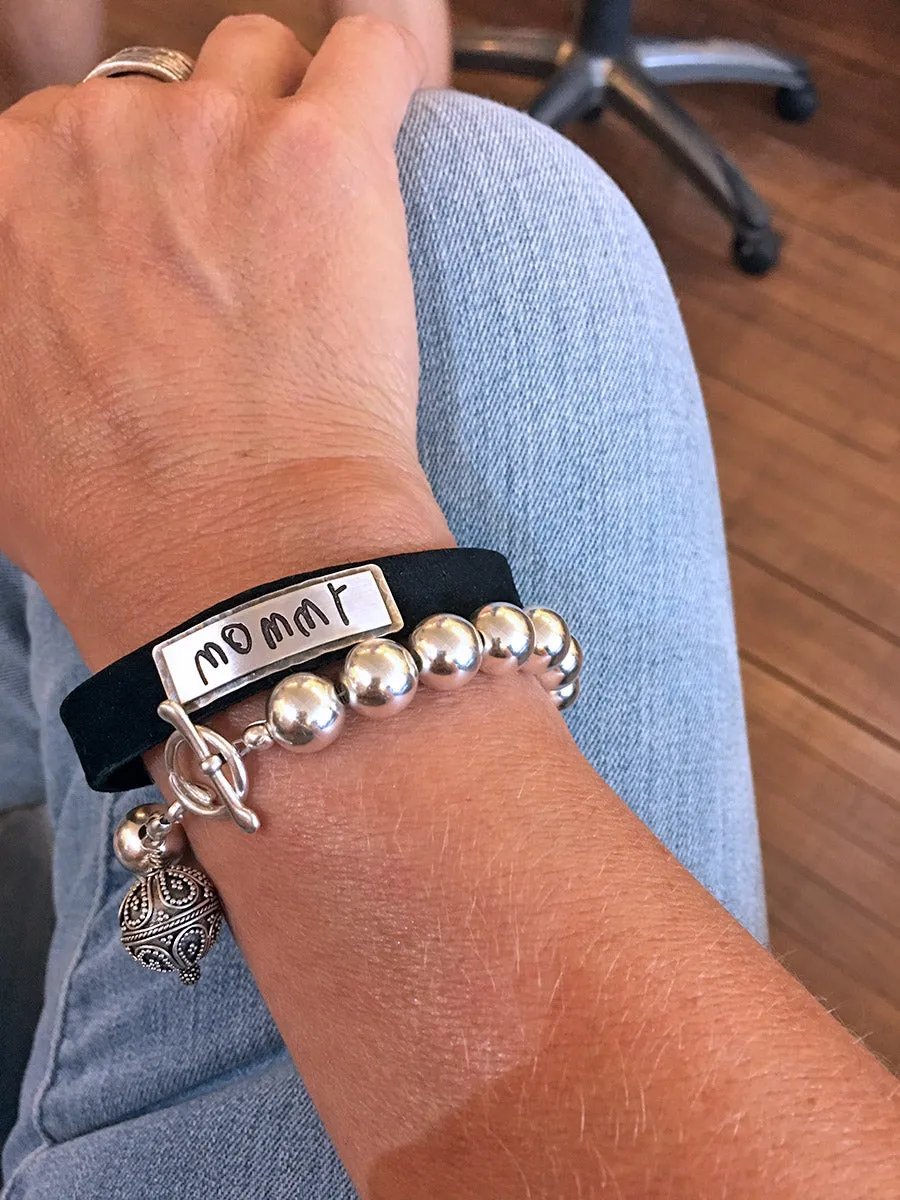 Leather Handwritten Messages Thin Cuff