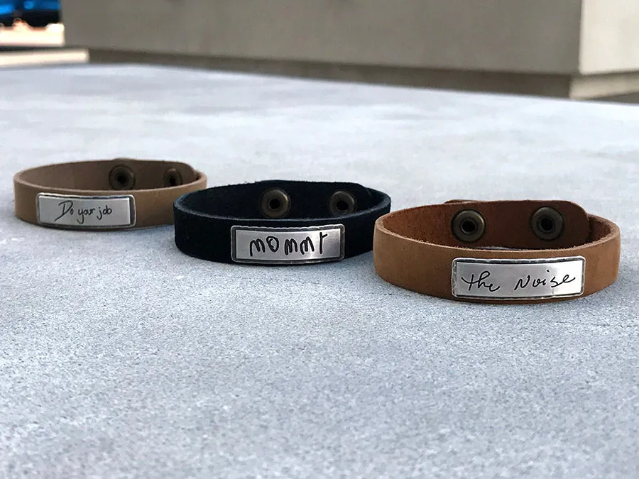 Leather Handwritten Messages Thin Cuff