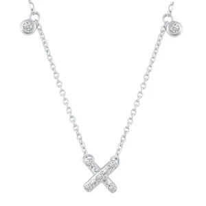 Letter X Initial 1/20 Cttw Natural Diamond Pendant Necklace set in 925 Sterling Silver