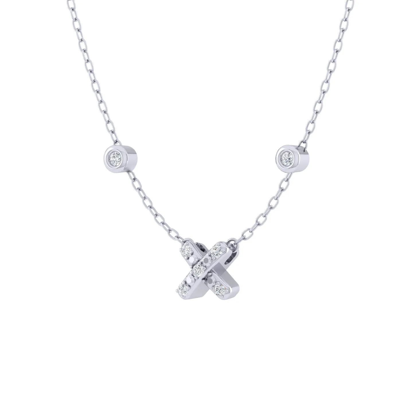 Letter X Initial 1/20 Cttw Natural Diamond Pendant Necklace set in 925 Sterling Silver