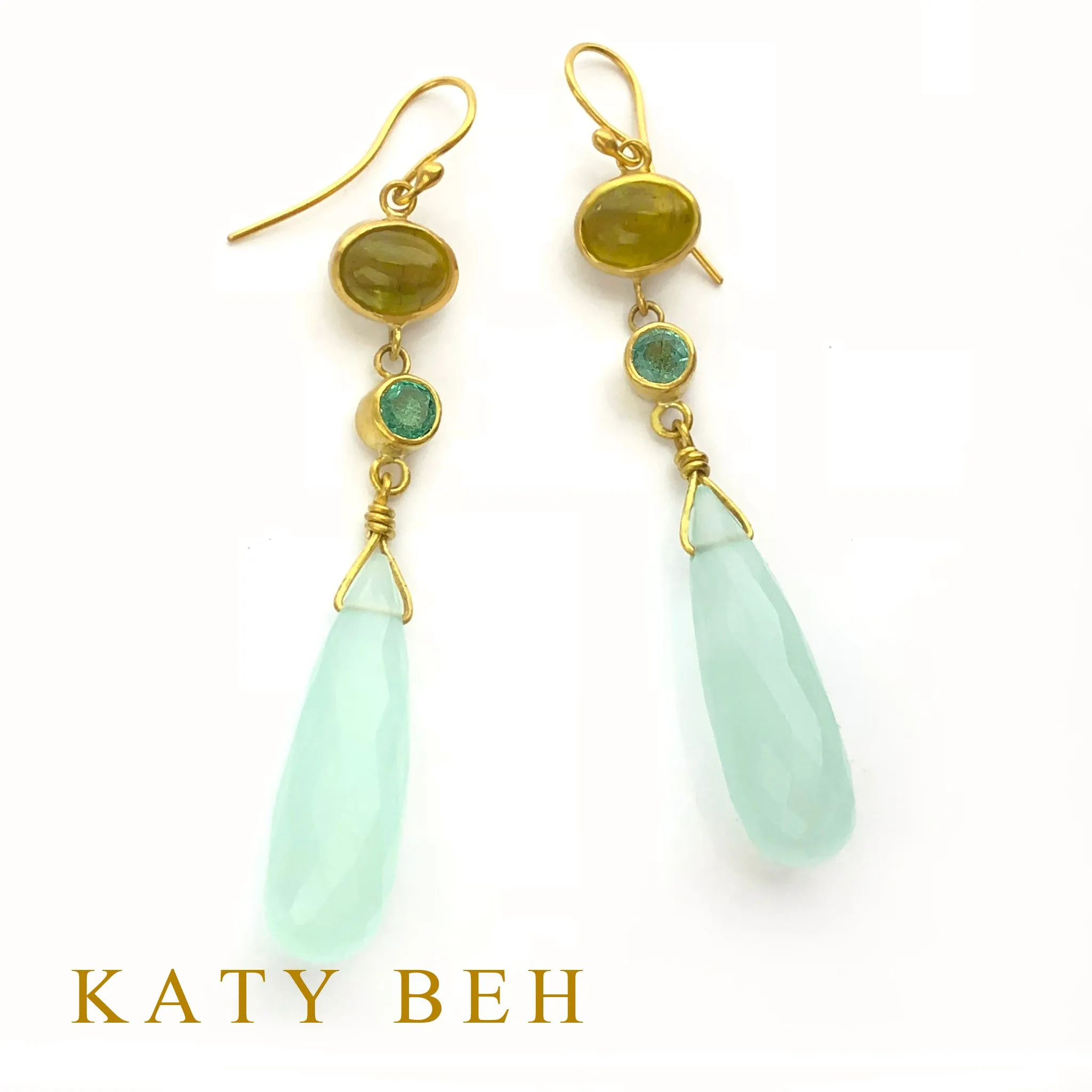 Lola Green Apatite, Emerald and Chalcedony Earrings