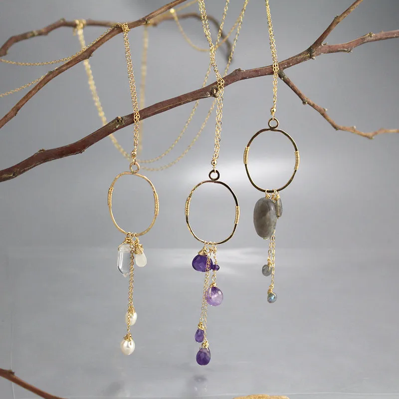 Long Amethyst Hoop Necklace