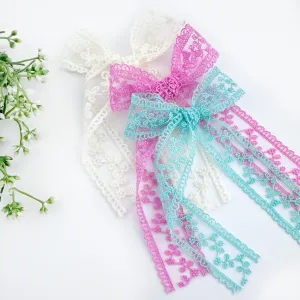 Long Lace Bow - Barrette or Standard Clip