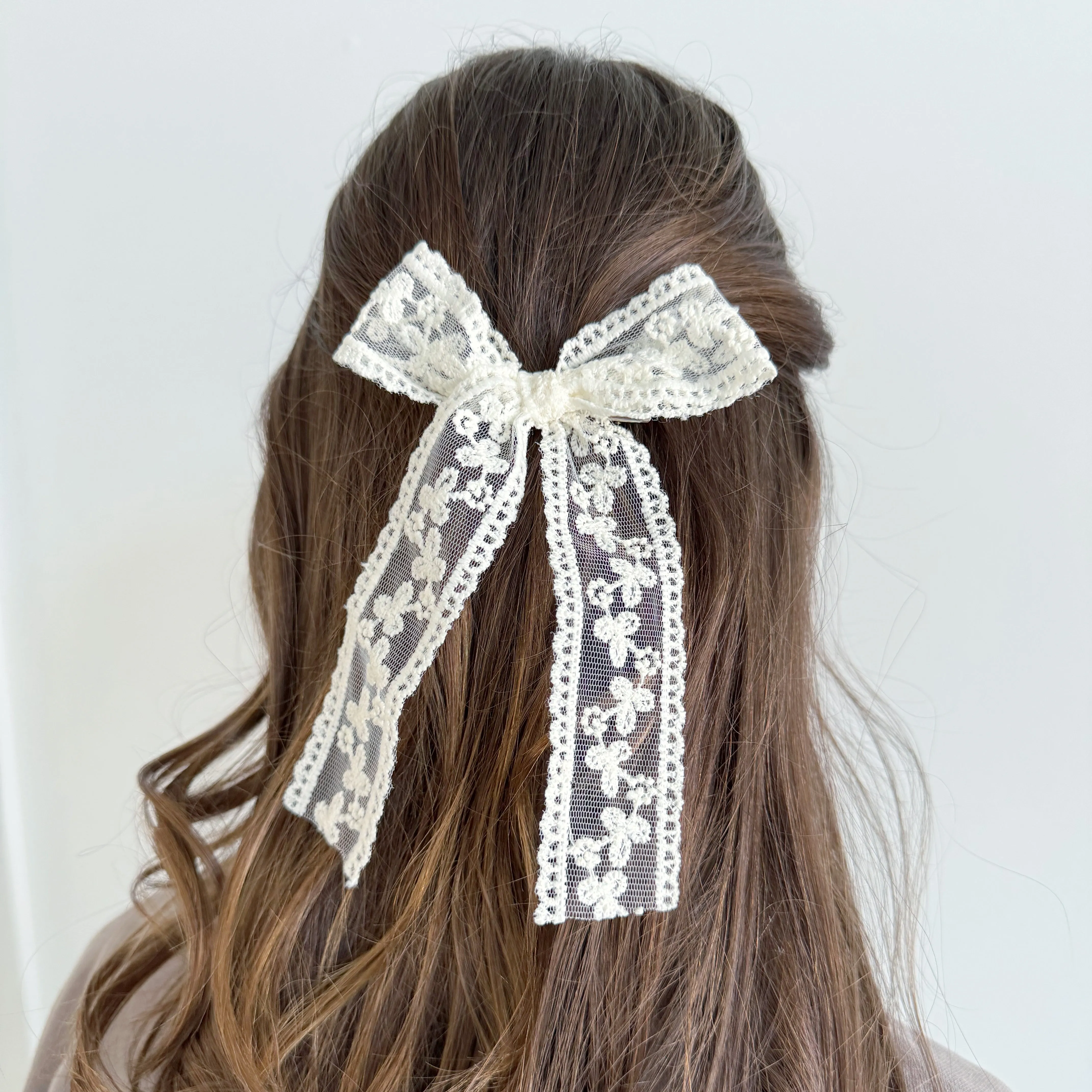 Long Lace Bow - Barrette or Standard Clip