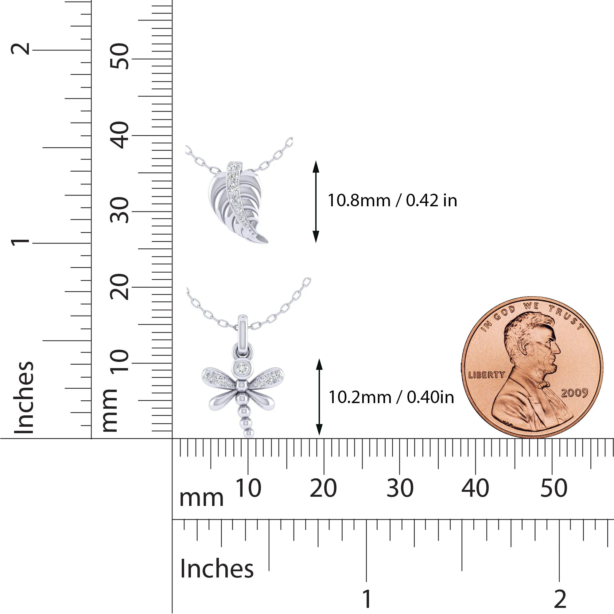 Lucky Feather and Dragonfly Layered 1/10 Cttw Natural Diamond Pendant Necklace set in 925 Sterling Silver…