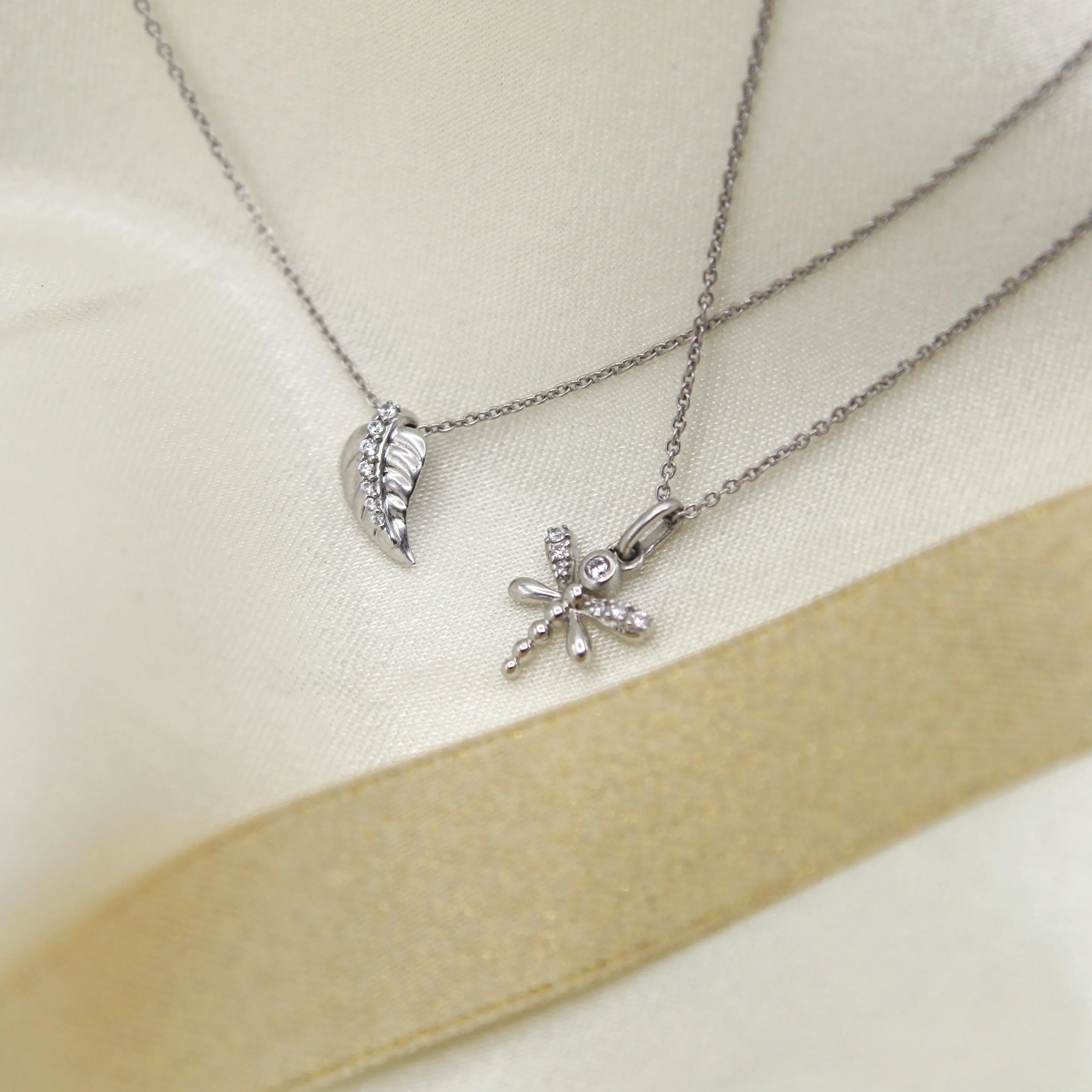 Lucky Feather and Dragonfly Layered 1/10 Cttw Natural Diamond Pendant Necklace set in 925 Sterling Silver…