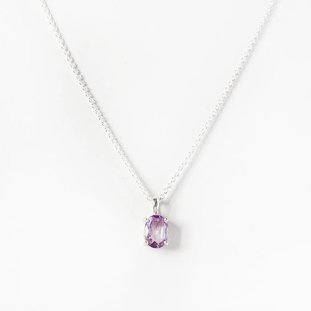 Luna, an Oval cut Pink Amethyst Necklace - 7x5mm