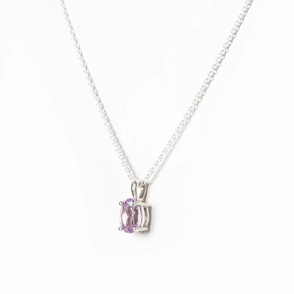 Luna, an Oval cut Pink Amethyst Necklace - 7x5mm