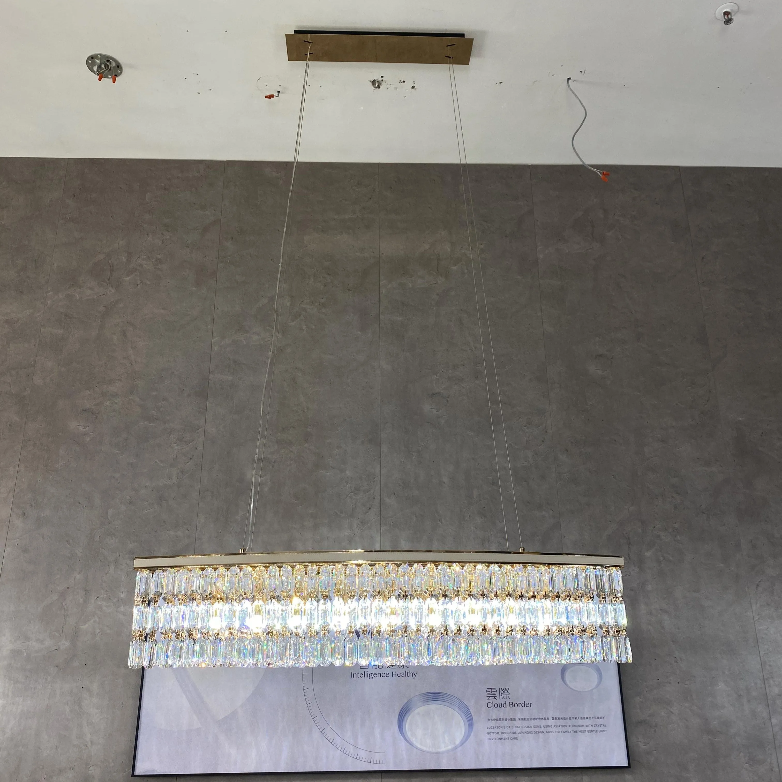 Luxury Rectangle Crystal Chandelier with White Leather for Dining Room/Kitchen Island