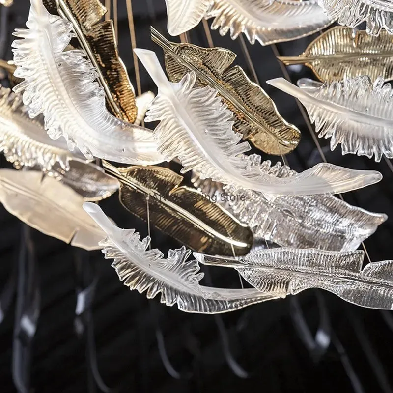 Mansion Nordic Amber Crystal Feather Chandelier for Modern Indoor Decor Lighting