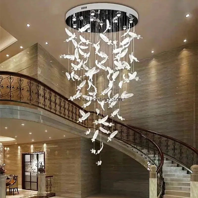 Mansion Nordic Amber Crystal Feather Chandelier for Modern Indoor Decor Lighting