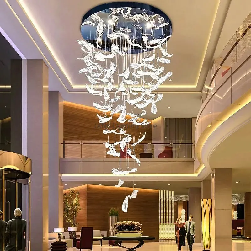 Mansion Nordic Amber Crystal Feather Chandelier for Modern Indoor Decor Lighting