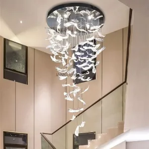 Mansion Nordic Amber Crystal Feather Chandelier for Modern Indoor Decor Lighting